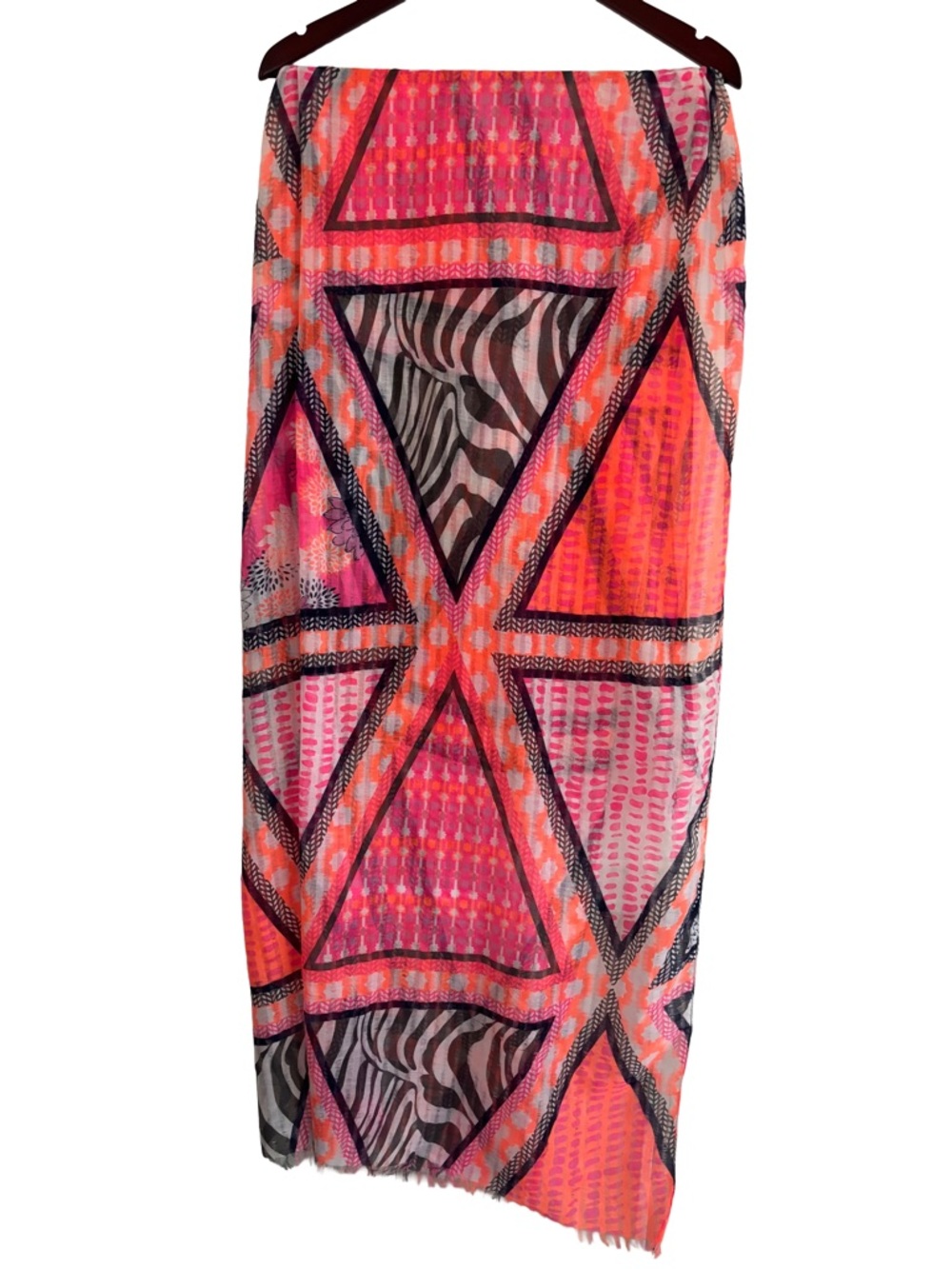 Steve Madden Pink Orange Geometric Zebra Print Wrap Scarf